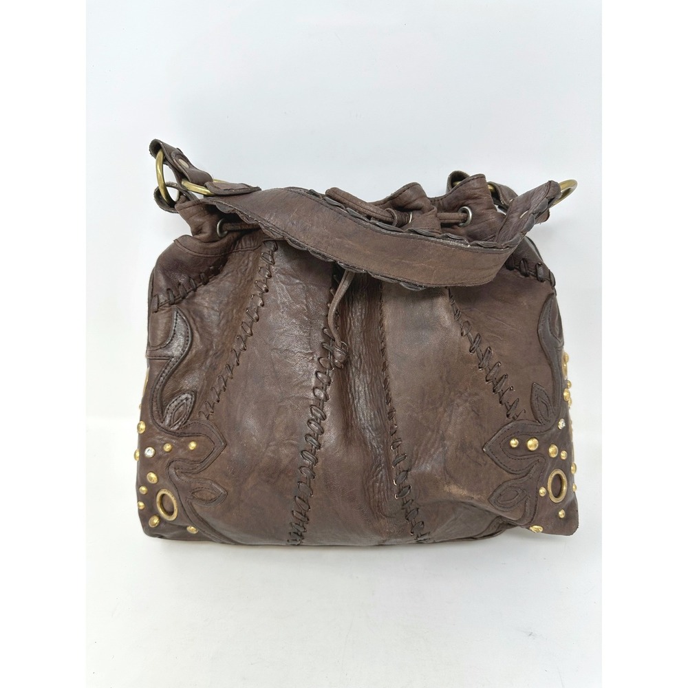 Vintage Treesje Gromet & Studded Leather Shoulder‎ Bag Brown